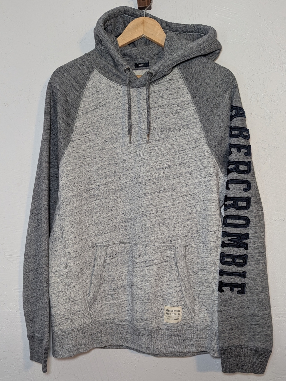Mens Y2K Abercrombie & Fitch Spellout Grey Two-Tone Pullover Muscle Hoodie Large